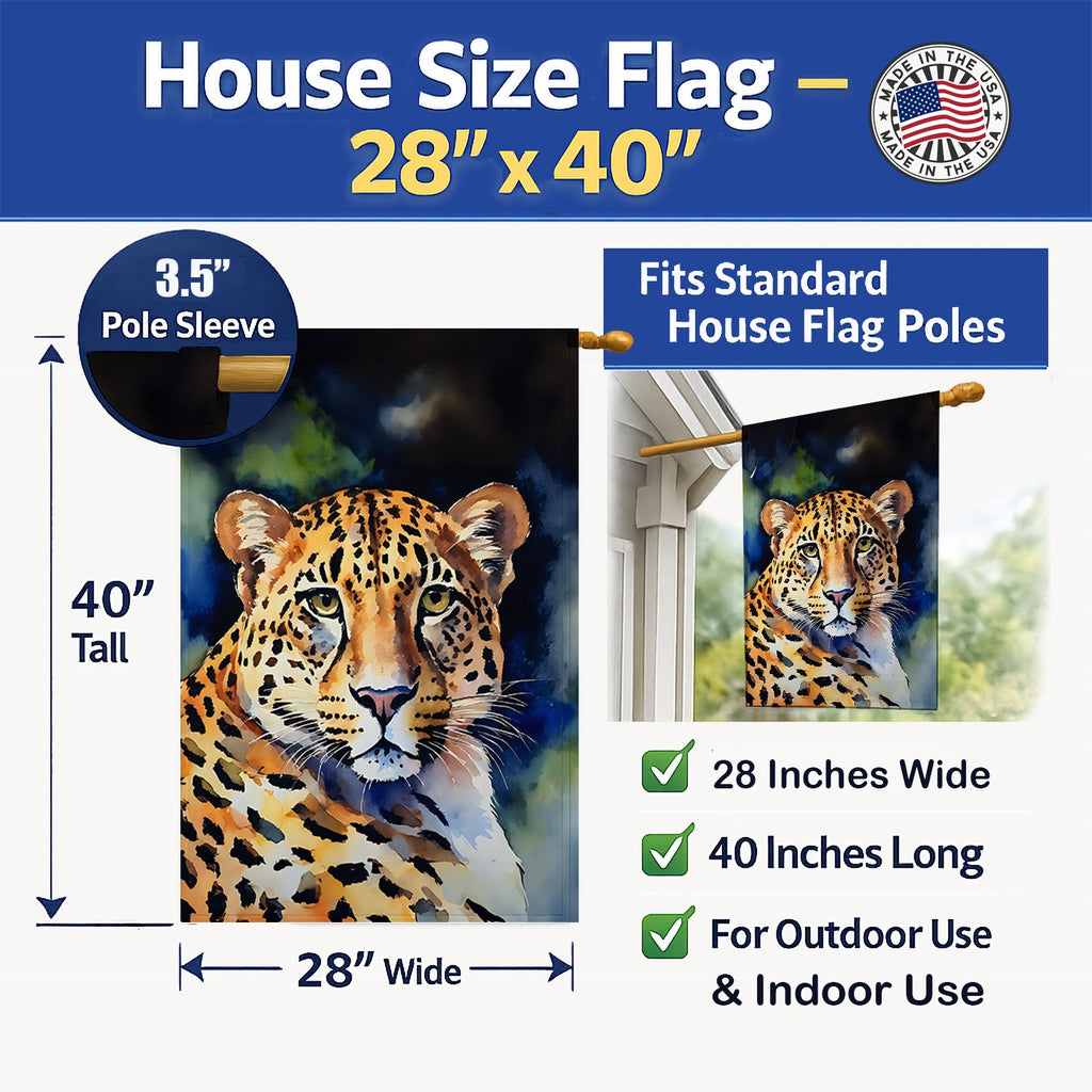 Leopard House Flag 28x40 Porch Sleeve Pole Decorative Outside Yard Banner Artwork Wall Hanging, Polyester