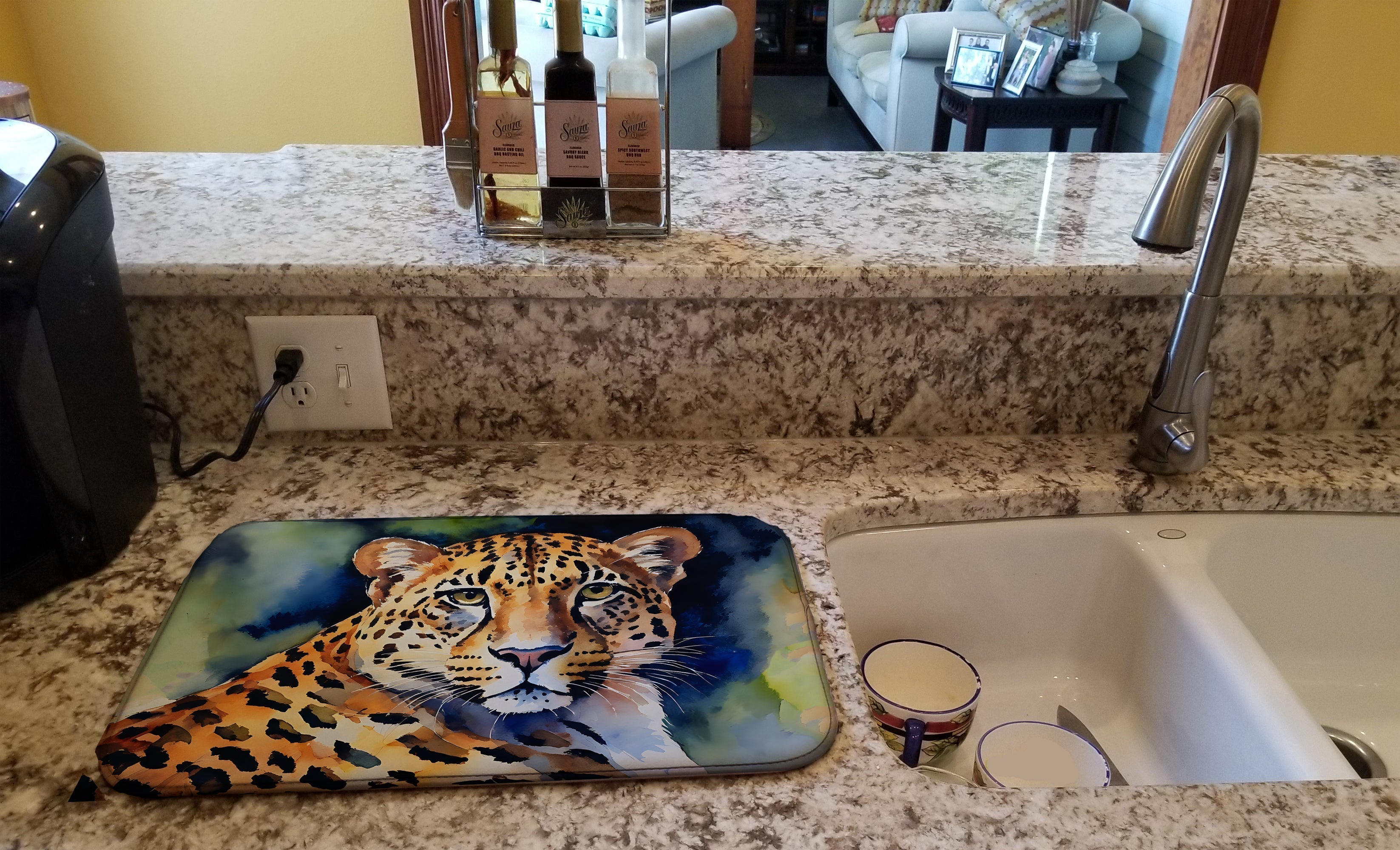 Leopard Dish Drying Mat Absorbent Dish Drying Mat Pad for Kitchen Counter Dish Drainer Mat for Countertop, 14 x 21", Multicolor
