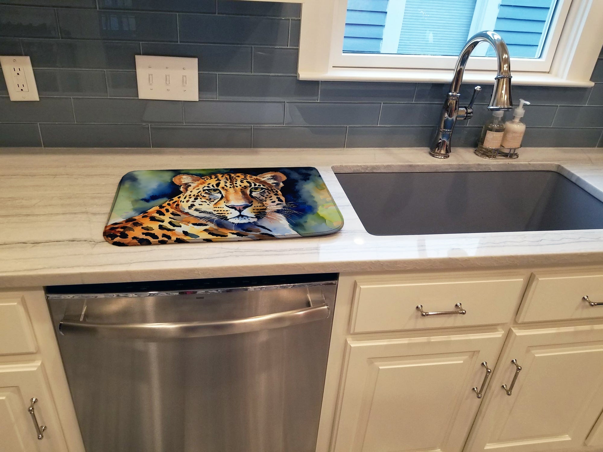 Leopard Dish Drying Mat Absorbent Dish Drying Mat Pad for Kitchen Counter Dish Drainer Mat for Countertop, 14 x 21", Multicolor