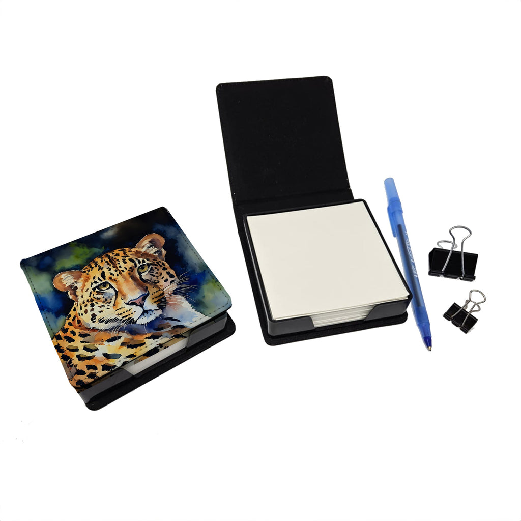 Leopard PU Leather Note Paper Holder with Artist-Designed Cover, Desk Accessory, Office Gift