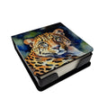 Leopard PU Leather Note Paper Holder with Artist-Designed Cover, Desk Accessory, Office Gift