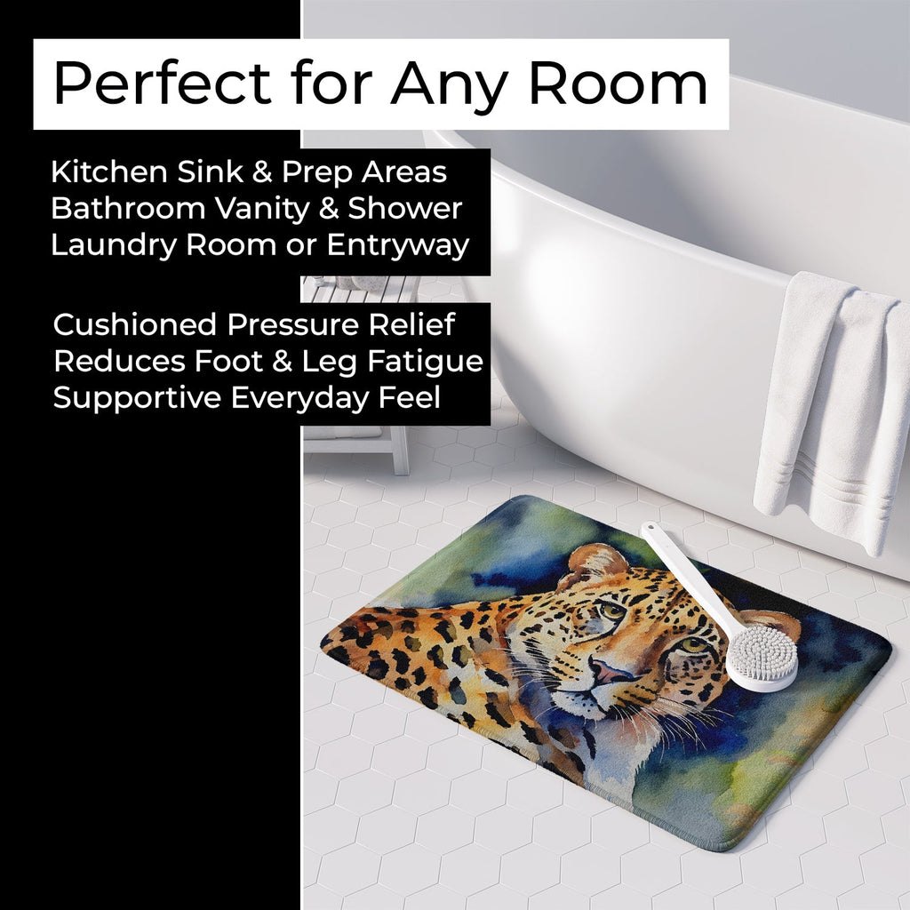 Leopard Memory Foam Kitchen Mat Machine Washable Anti-Fatigue Cushion Comfort Bath or Kitchen Rug