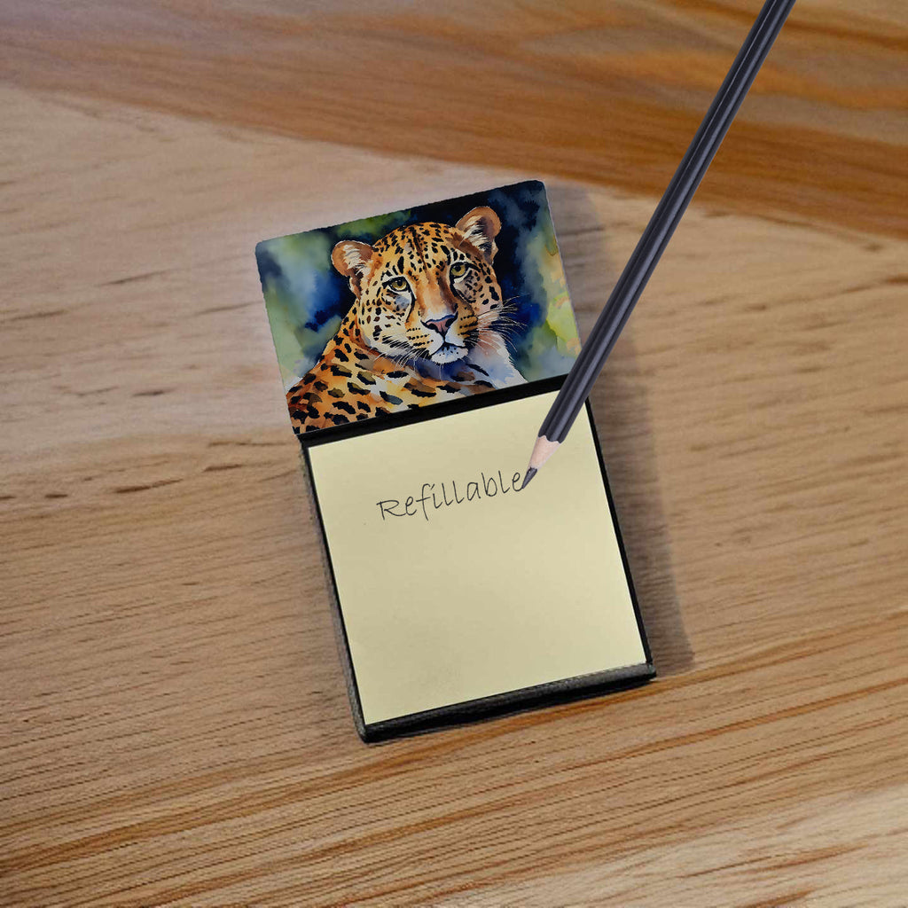 Leopard Watercolor Sticky Note Holder Refillable Dispenser Desk Accessory 3x3 Pad Gift
