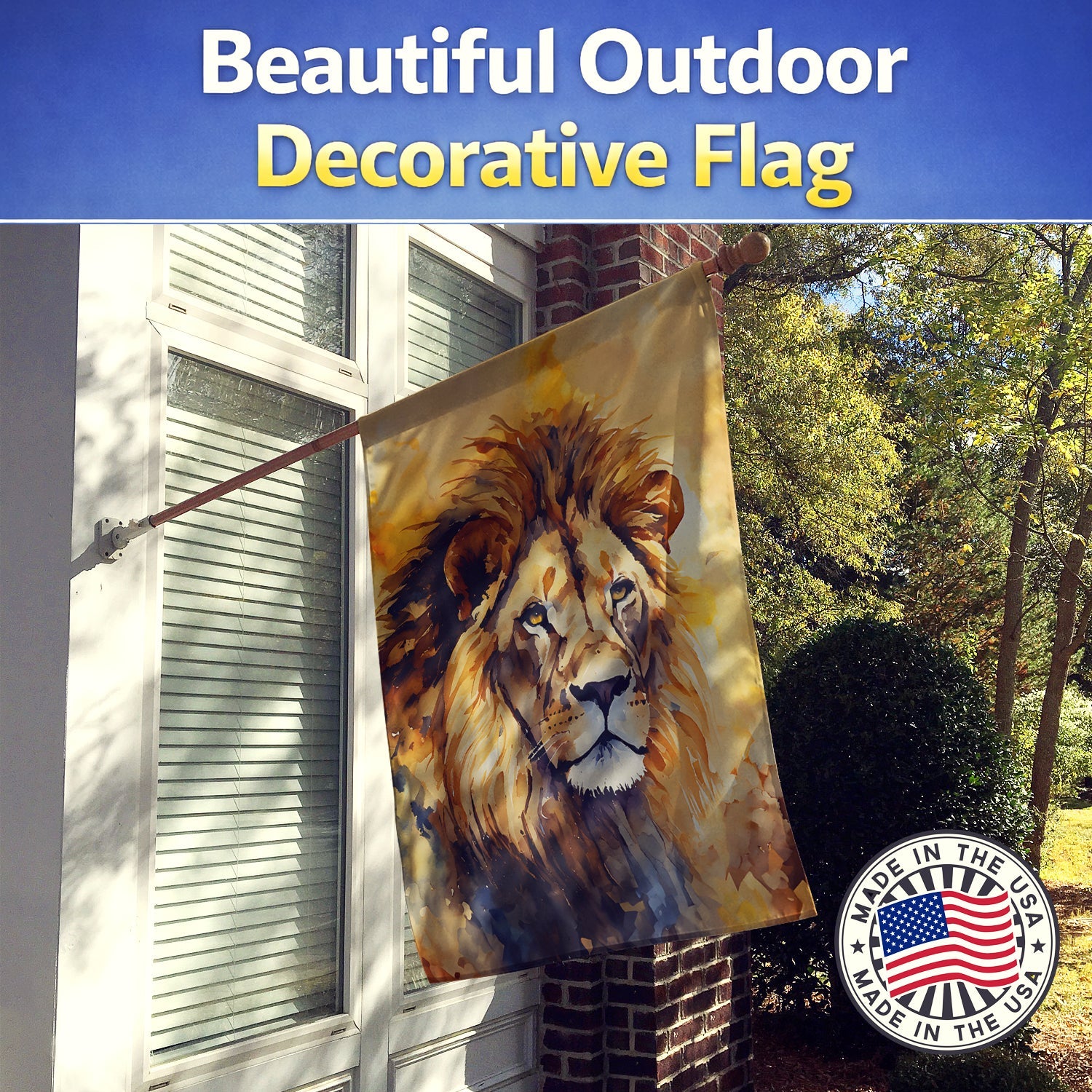 Lion House Flag 28x40 Porch Sleeve Pole Decorative Outside Yard Banner Artwork Wall Hanging, Polyester