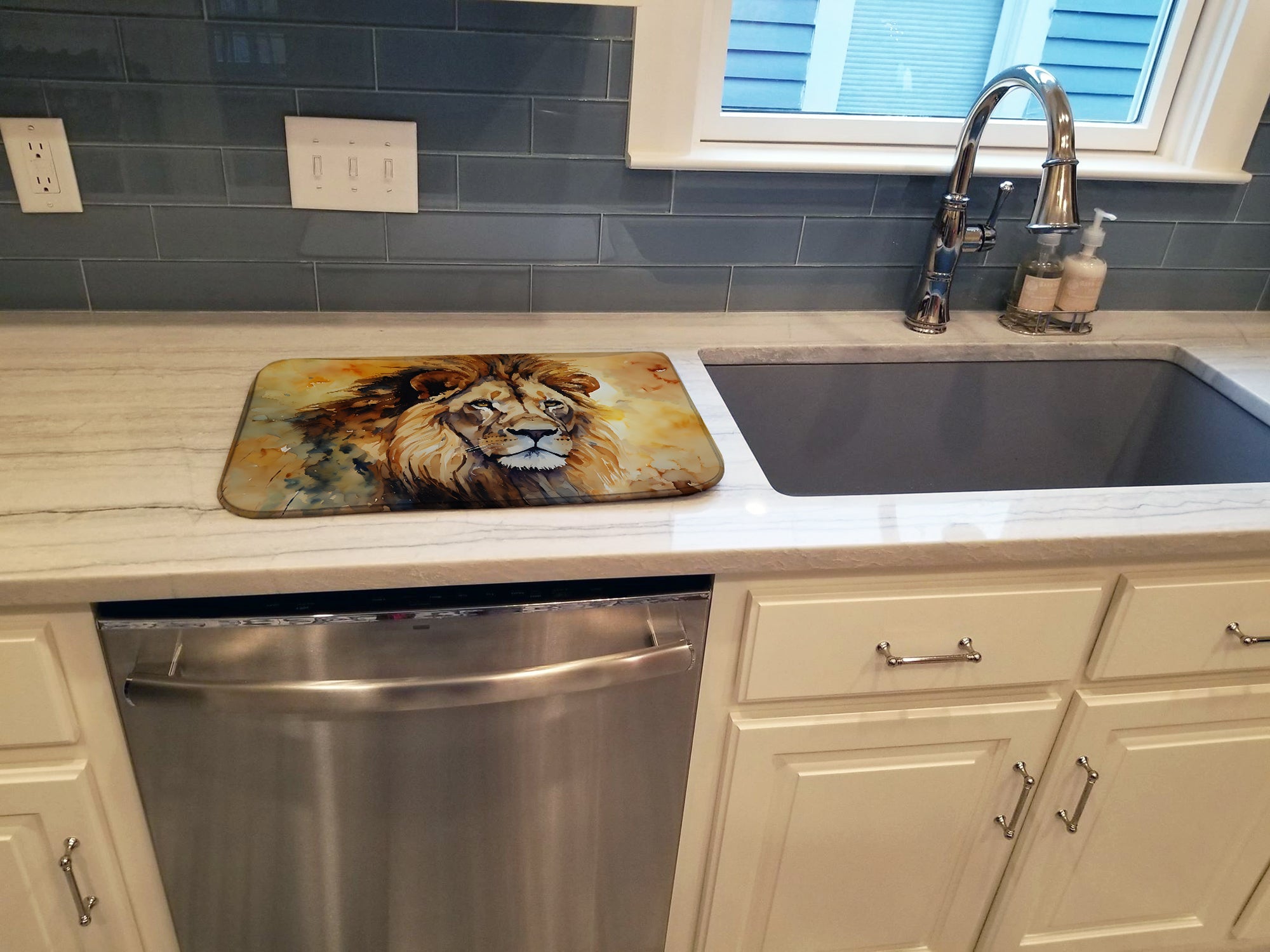 Lion Dish Drying Mat Absorbent Dish Drying Mat Pad for Kitchen Counter Dish Drainer Mat for Countertop, 14 x 21", Multicolor