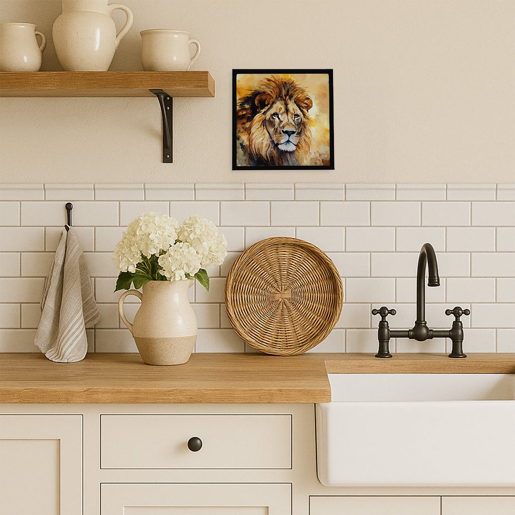 Lion Framed Metal Print Bathroom, Kitchen, Office, Home Decor Wall Art Ready to Hang, Square, 8X8