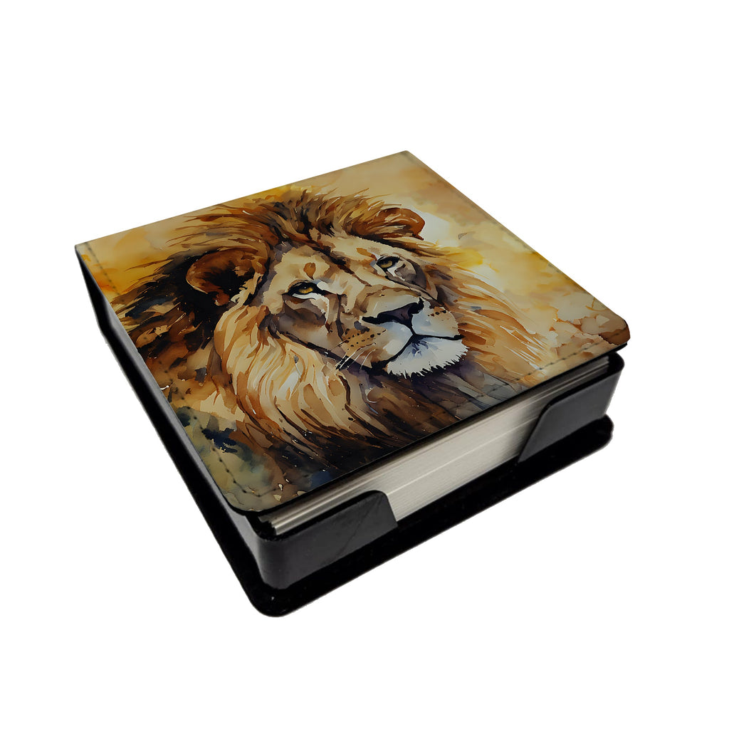 Lion PU Leather Note Paper Holder with Artist-Designed Cover, Desk Accessory, Office Gift