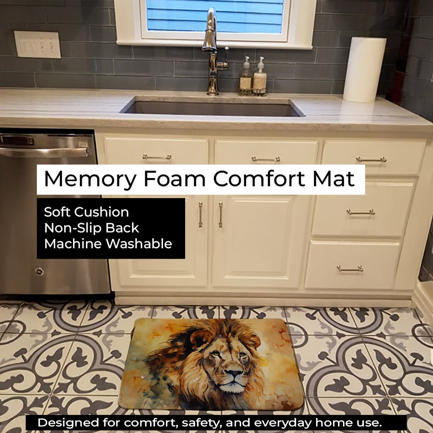 Lion Memory Foam Kitchen Mat Machine Washable Anti-Fatigue Cushion Comfort Bath or Kitchen Rug