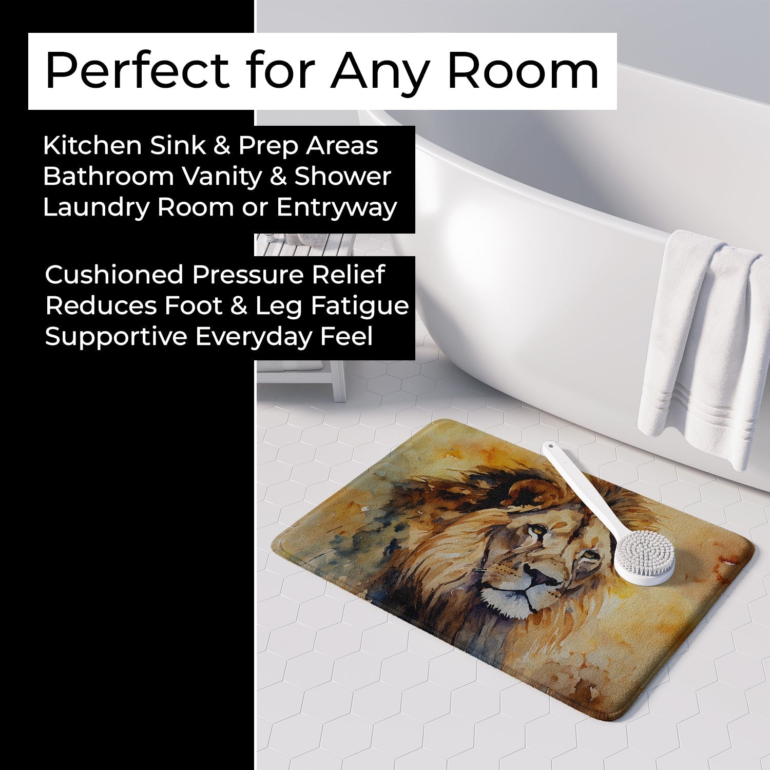Lion Memory Foam Kitchen Mat Machine Washable Anti-Fatigue Cushion Comfort Bath or Kitchen Rug