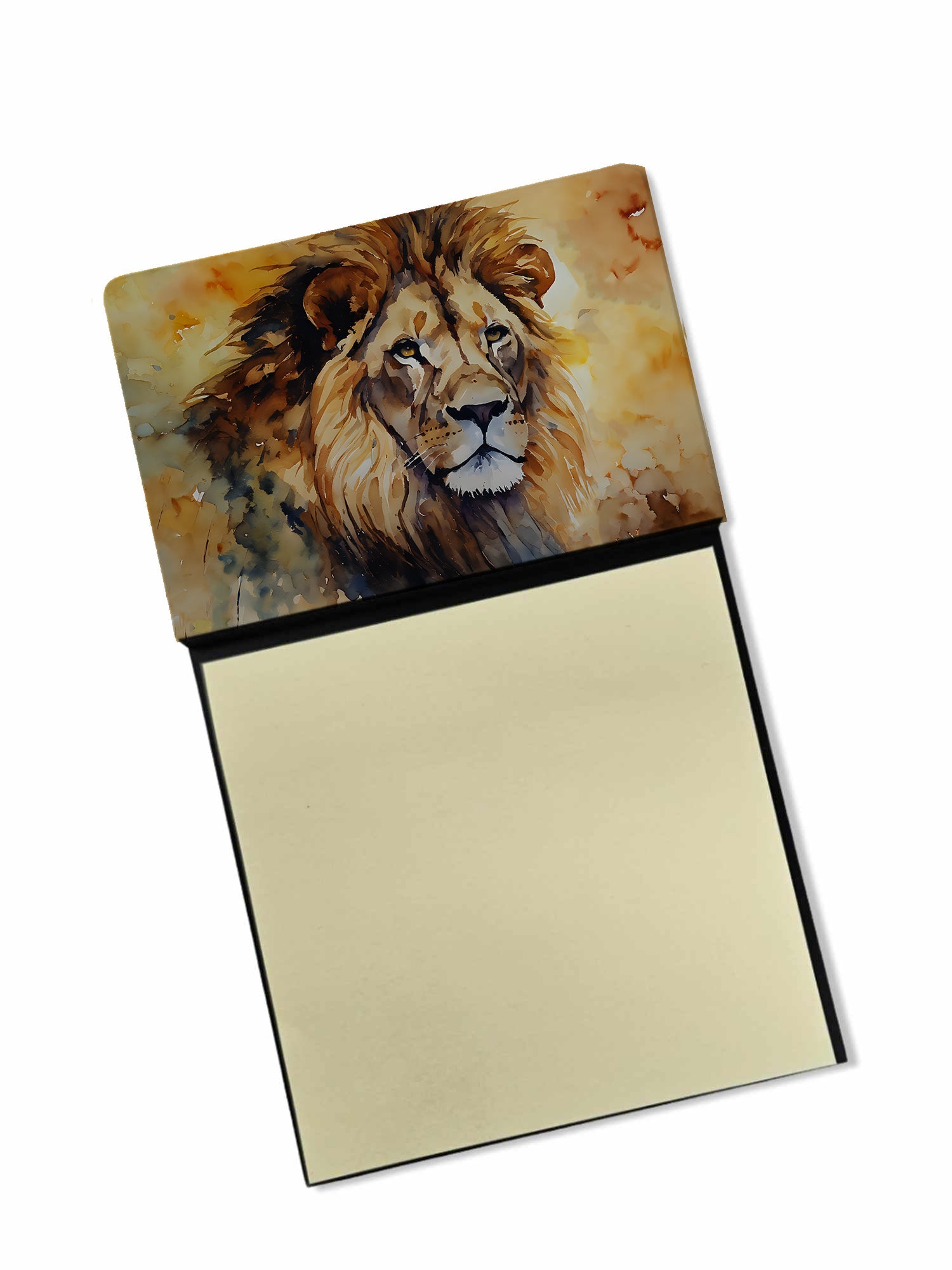 Lion Watercolor Sticky Note Holder Refillable Dispenser Desk Accessory 3x3 Pad Gift