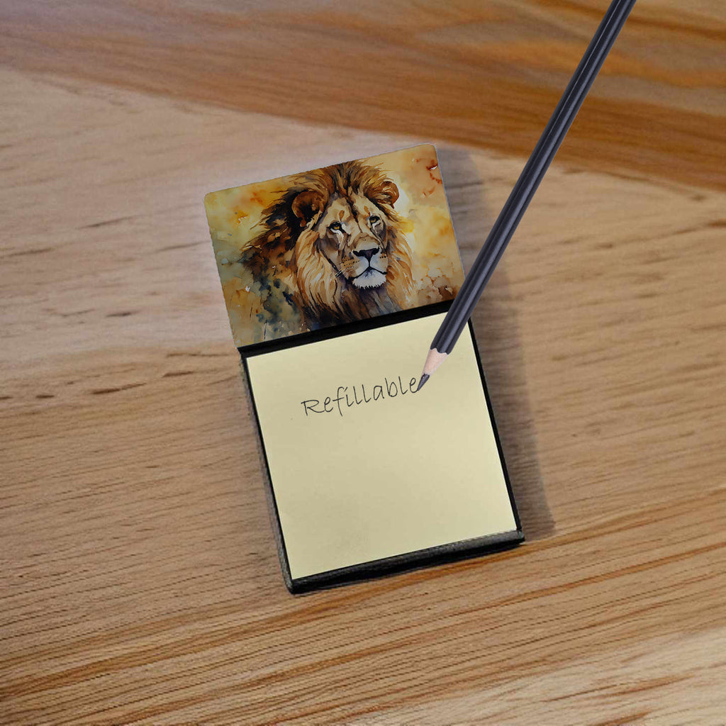 Lion Watercolor Sticky Note Holder Refillable Dispenser Desk Accessory 3x3 Pad Gift