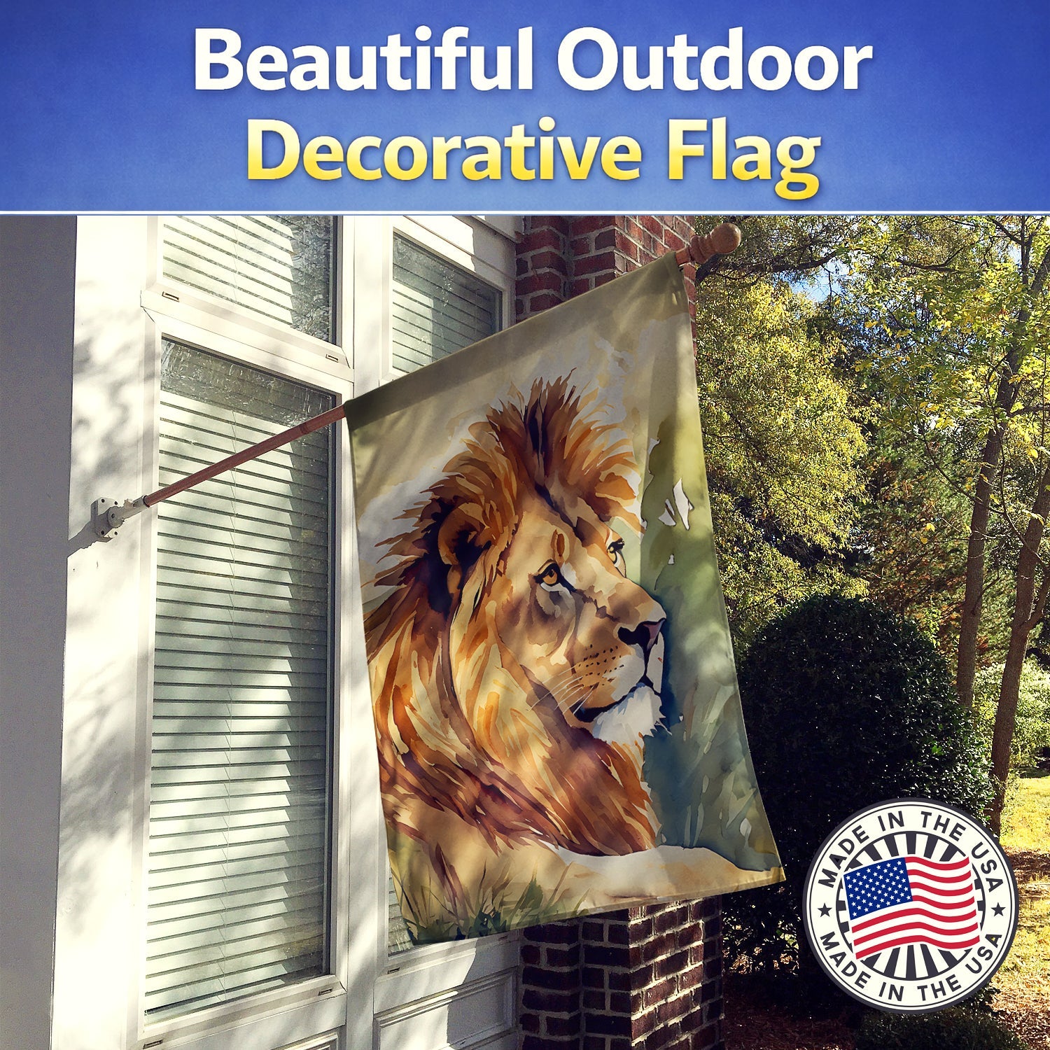 Lion House Flag 28x40 Porch Sleeve Pole Decorative Outside Yard Banner Artwork Wall Hanging, Polyester