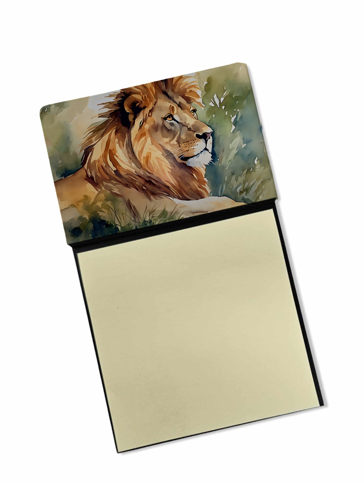 Lion Watercolor Sticky Note Holder Refillable Dispenser Desk Accessory 3x3 Pad Gift