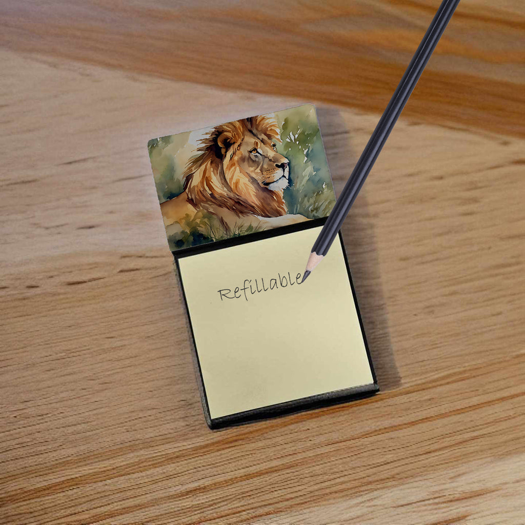 Lion Watercolor Sticky Note Holder Refillable Dispenser Desk Accessory 3x3 Pad Gift