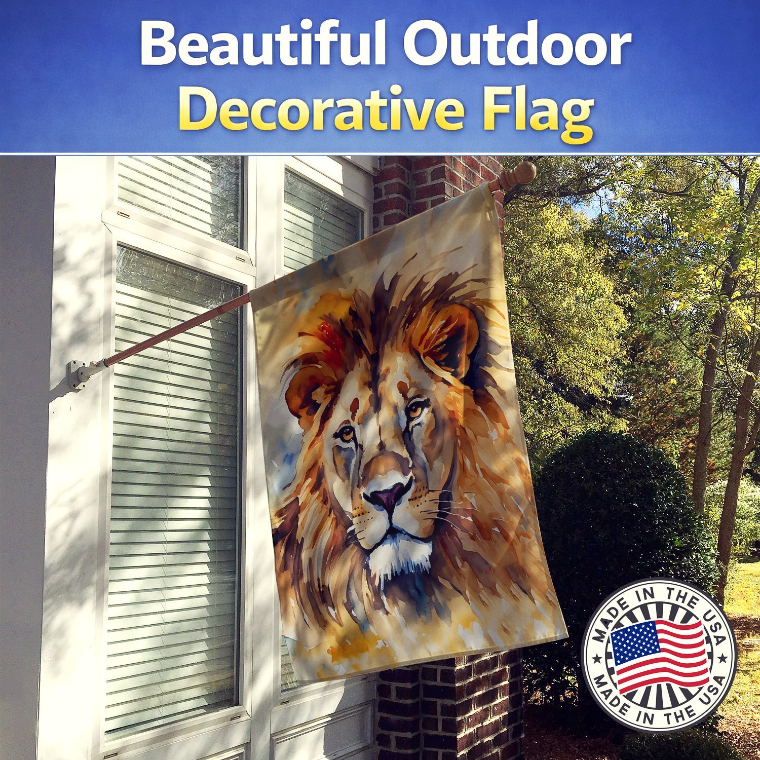Lion House Flag 28x40 Porch Sleeve Pole Decorative Outside Yard Banner Artwork Wall Hanging, Polyester