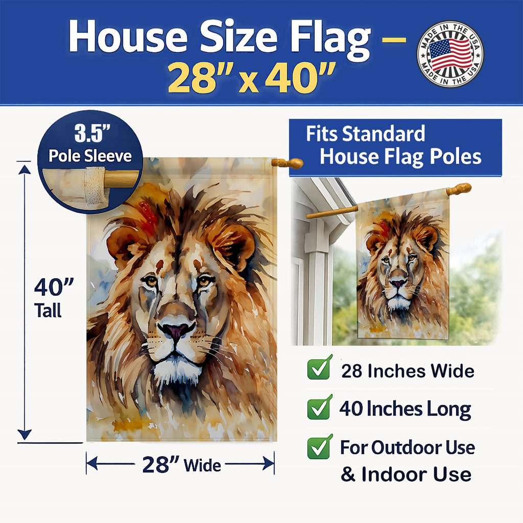 Lion House Flag 28x40 Porch Sleeve Pole Decorative Outside Yard Banner Artwork Wall Hanging, Polyester