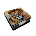 Lion PU Leather Note Paper Holder with Artist-Designed Cover, Desk Accessory, Office Gift