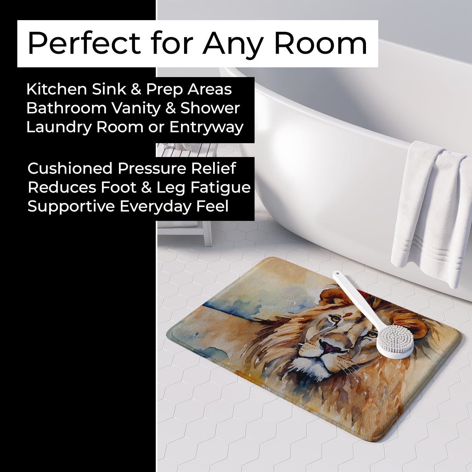 Lion Memory Foam Kitchen Mat Machine Washable Anti-Fatigue Cushion Comfort Bath or Kitchen Rug