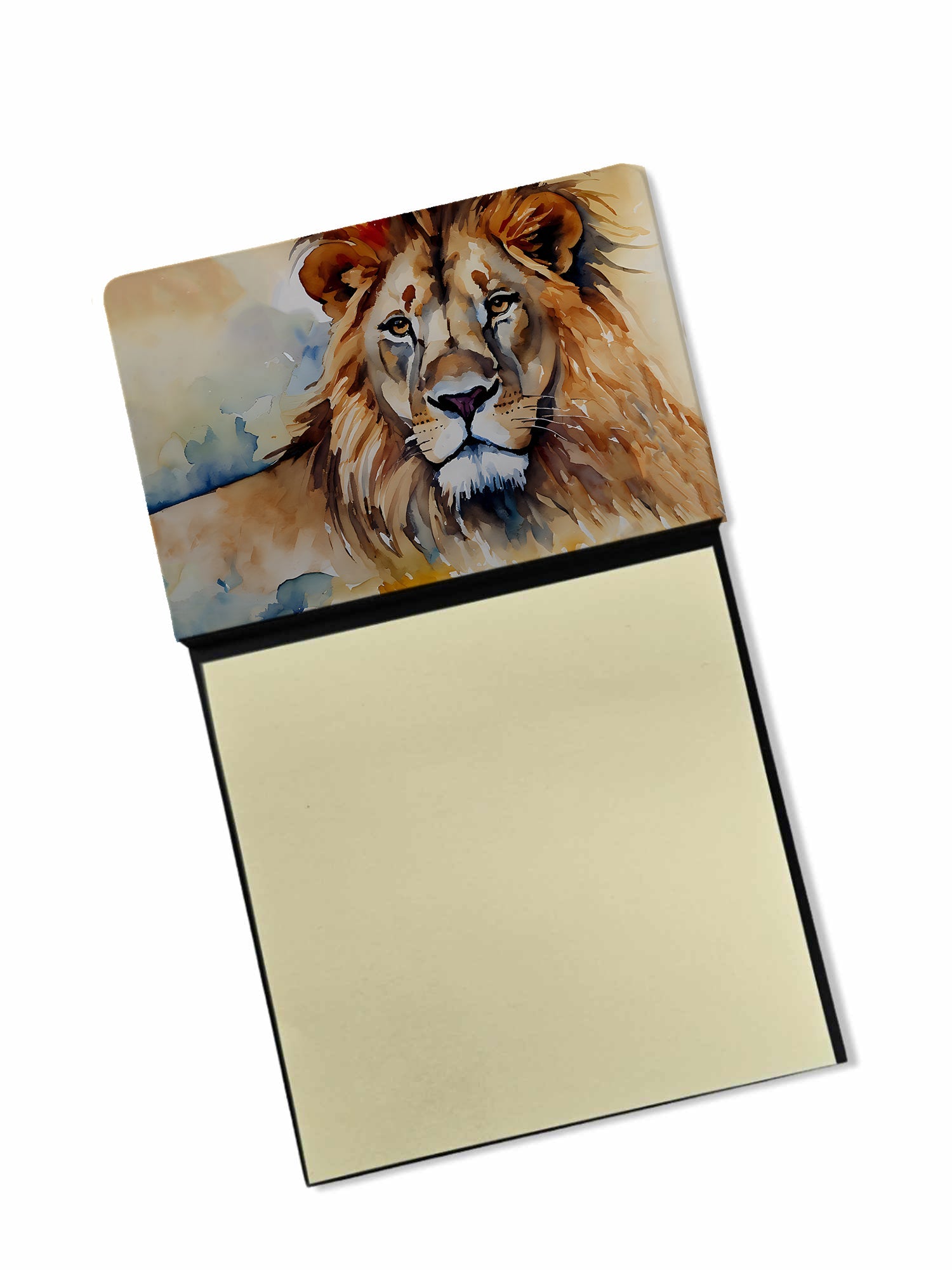Lion Watercolor Sticky Note Holder Refillable Dispenser Desk Accessory 3x3 Pad Gift