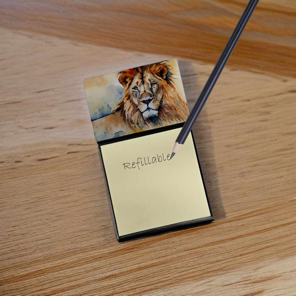 Lion Watercolor Sticky Note Holder Refillable Dispenser Desk Accessory 3x3 Pad Gift