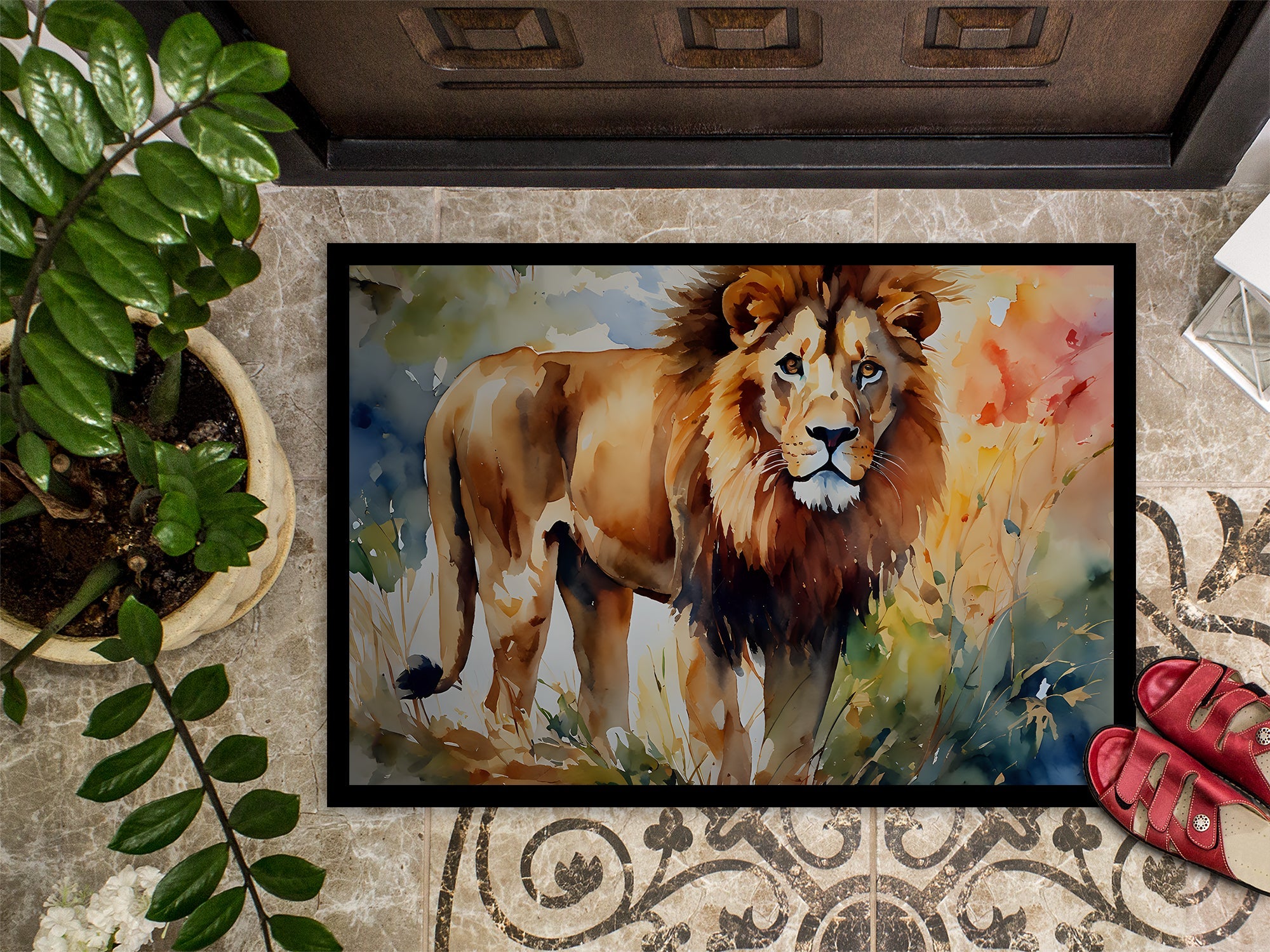Lion Doormat Indoor Outdoor 24H X 36W Front Door Mat Rugs for Entryway, Non Slip Washable Low Pile,