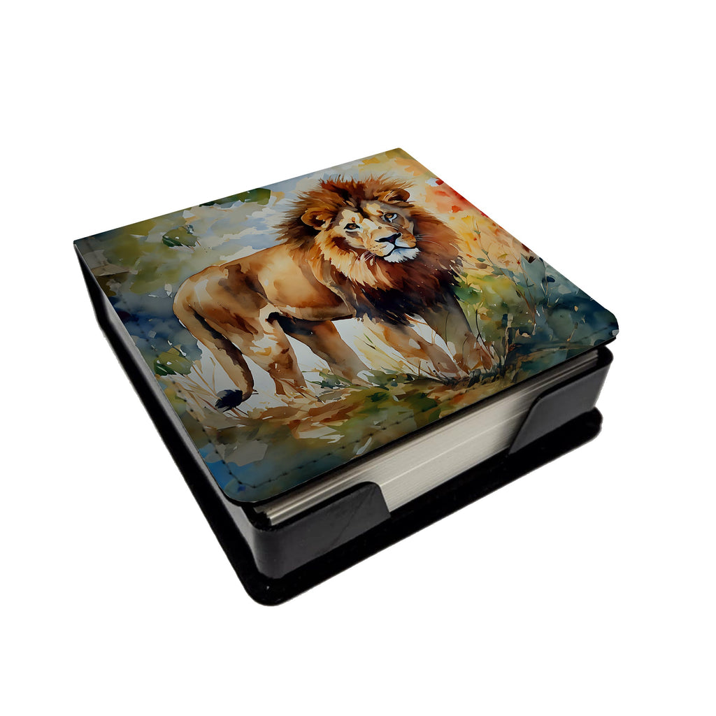 Lion PU Leather Note Paper Holder with Artist-Designed Cover, Desk Accessory, Office Gift