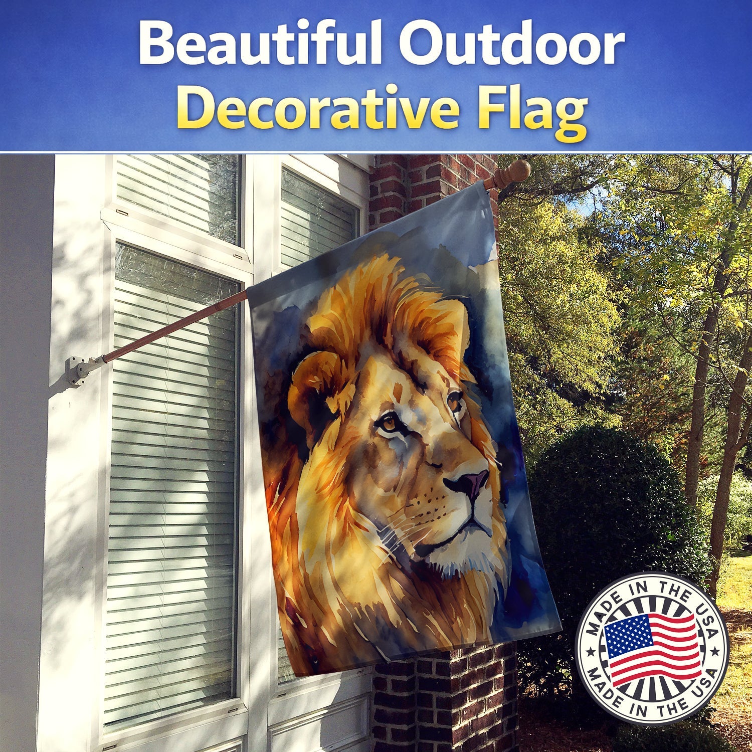 Lion House Flag 28x40 Porch Sleeve Pole Decorative Outside Yard Banner Artwork Wall Hanging, Polyester