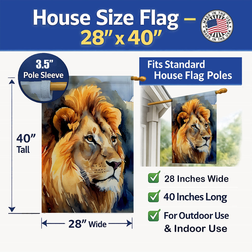Lion House Flag 28x40 Porch Sleeve Pole Decorative Outside Yard Banner Artwork Wall Hanging, Polyester