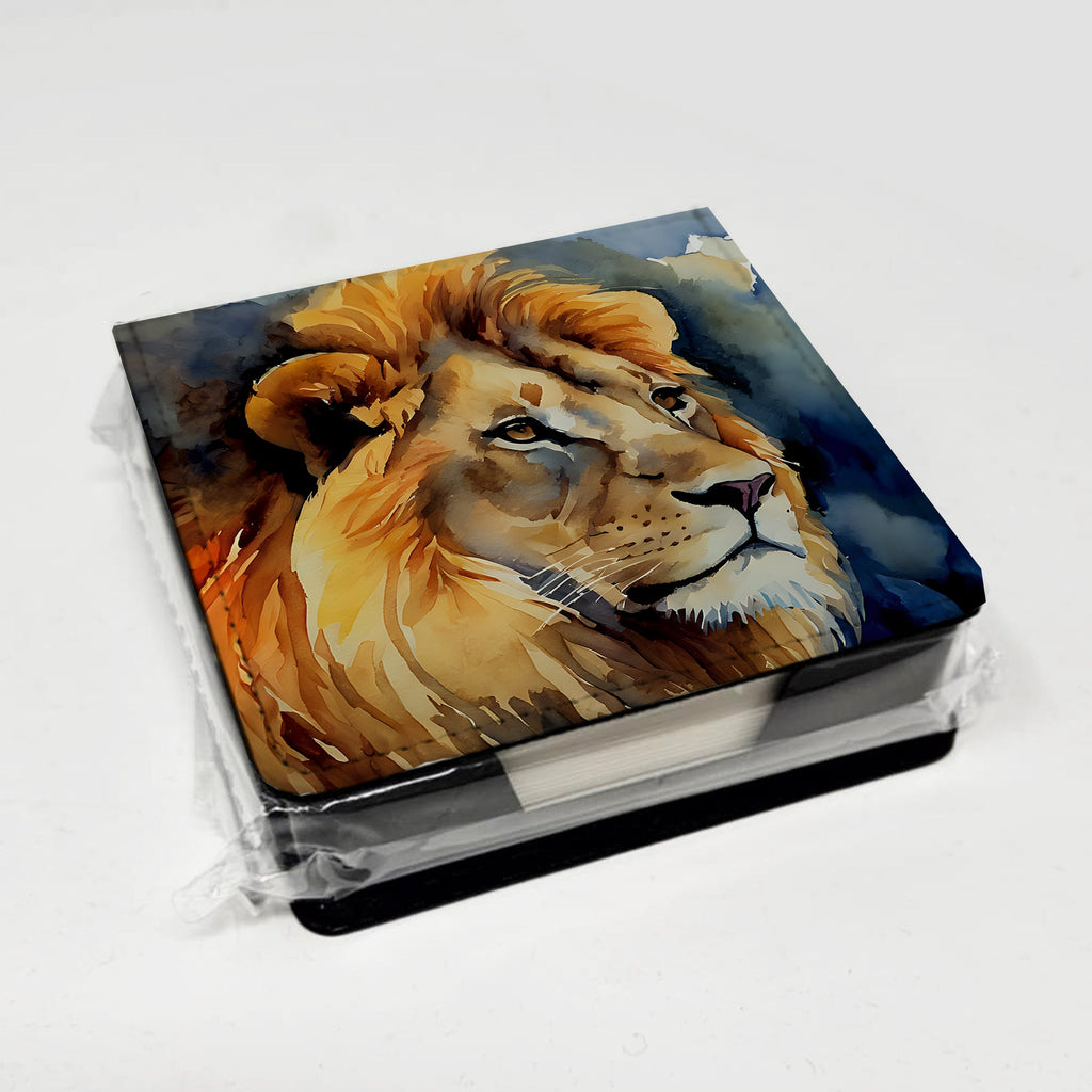 Lion PU Leather Note Paper Holder with Artist-Designed Cover, Desk Accessory, Office Gift