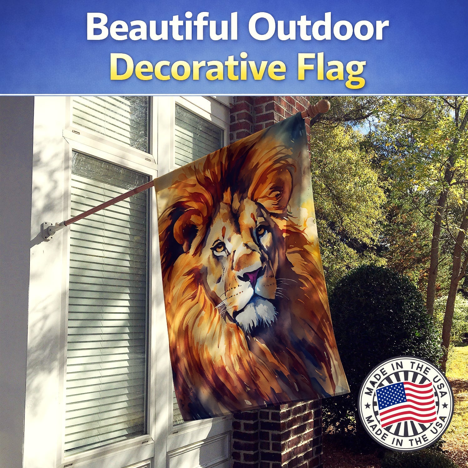 Lion House Flag 28x40 Porch Sleeve Pole Decorative Outside Yard Banner Artwork Wall Hanging, Polyester