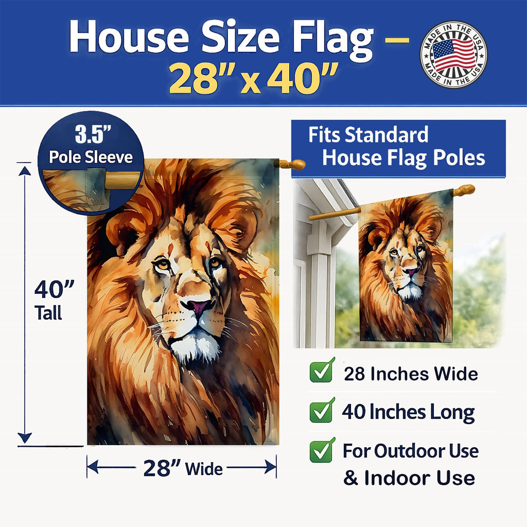 Lion House Flag 28x40 Porch Sleeve Pole Decorative Outside Yard Banner Artwork Wall Hanging, Polyester