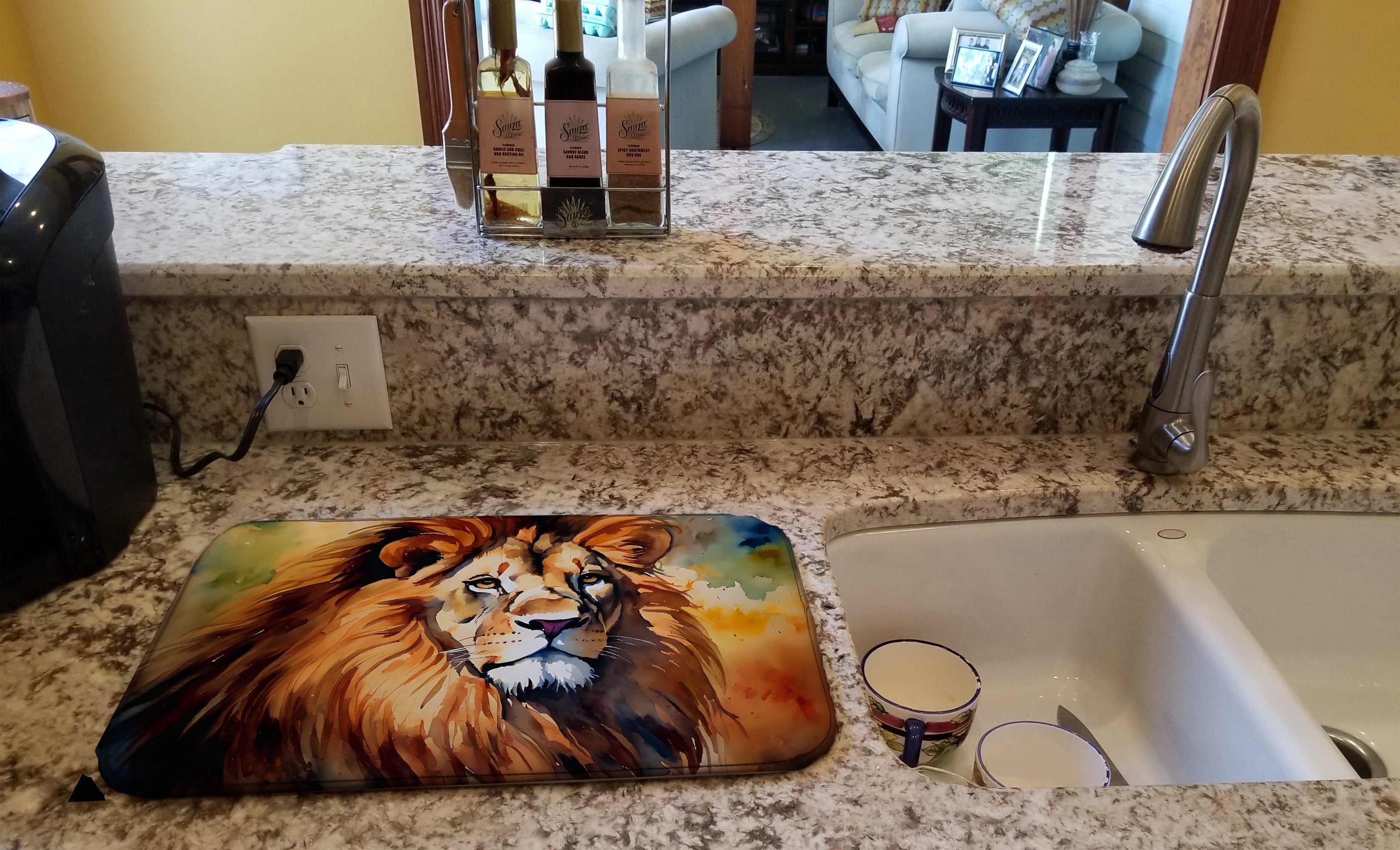 Lion Dish Drying Mat Absorbent Dish Drying Mat Pad for Kitchen Counter Dish Drainer Mat for Countertop, 14 x 21", Multicolor