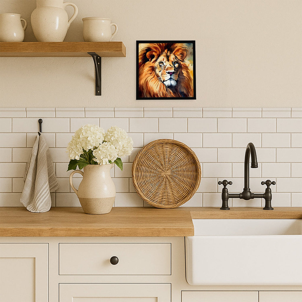 Lion Framed Metal Print Bathroom, Kitchen, Office, Home Decor Wall Art Ready to Hang, Square, 8X8