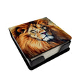 Lion PU Leather Note Paper Holder with Artist-Designed Cover, Desk Accessory, Office Gift
