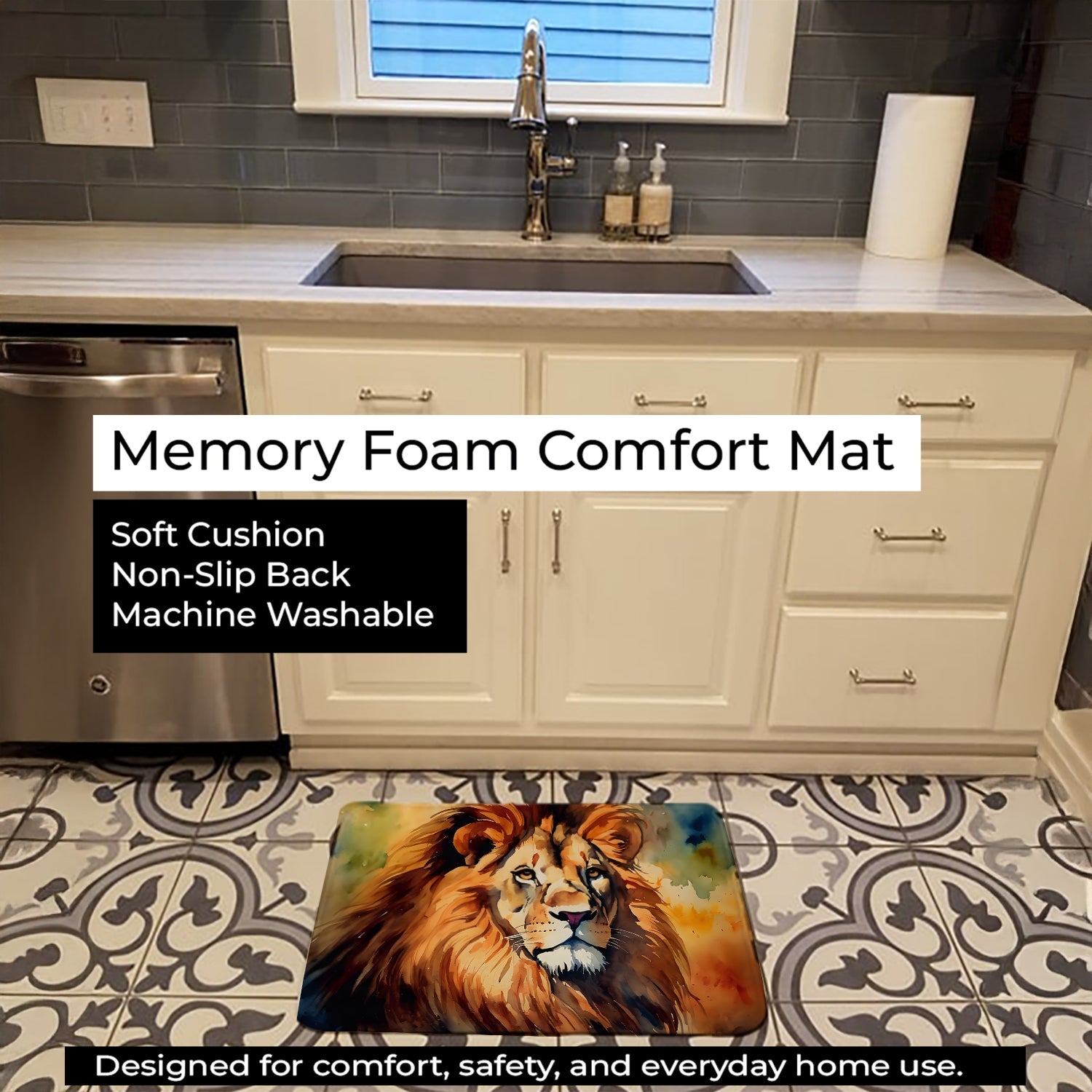 Lion Memory Foam Kitchen Mat Machine Washable Anti-Fatigue Cushion Comfort Bath or Kitchen Rug