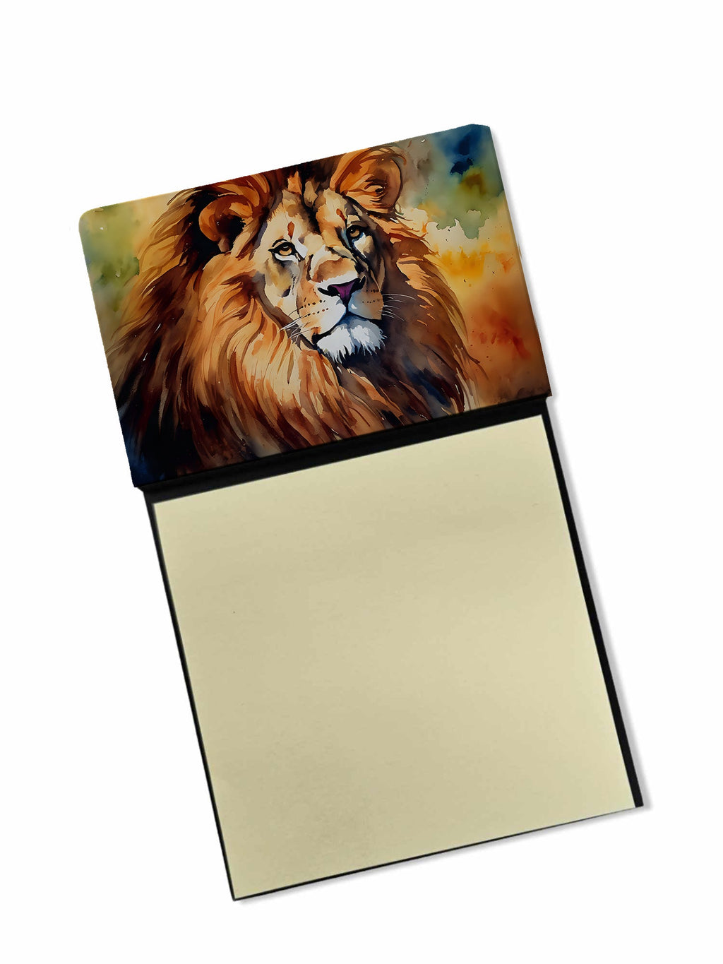 Lion Watercolor Sticky Note Holder Refillable Dispenser Desk Accessory 3x3 Pad Gift