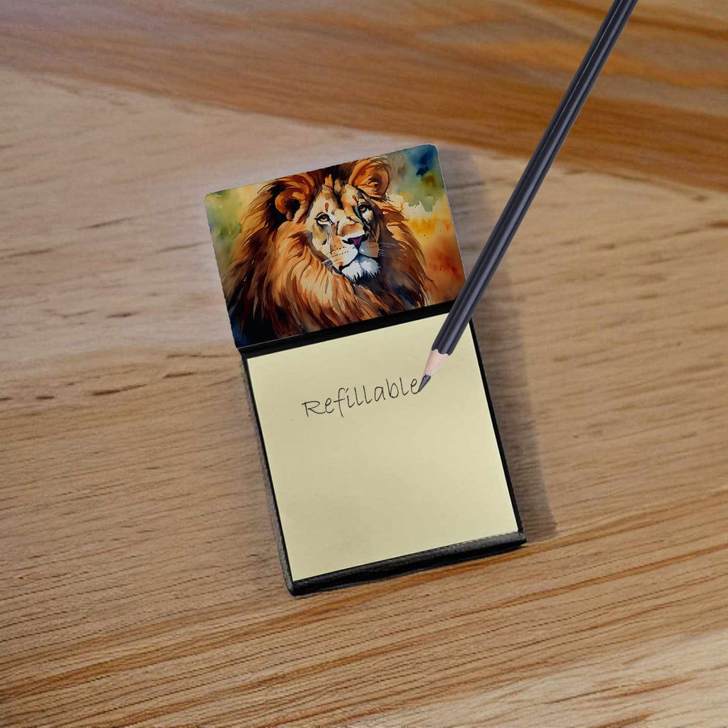 Lion Watercolor Sticky Note Holder Refillable Dispenser Desk Accessory 3x3 Pad Gift