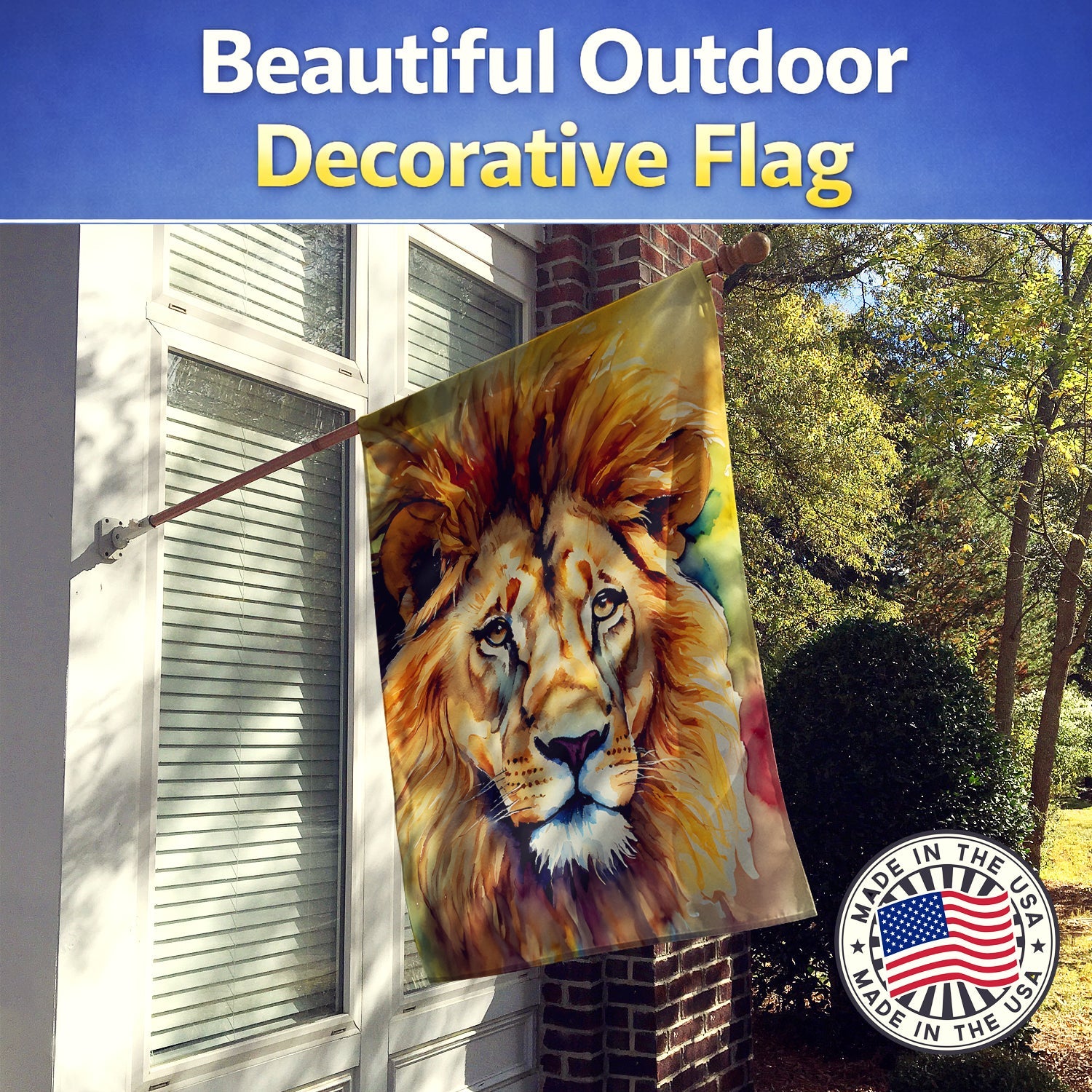 Lion House Flag 28x40 Porch Sleeve Pole Decorative Outside Yard Banner Artwork Wall Hanging, Polyester