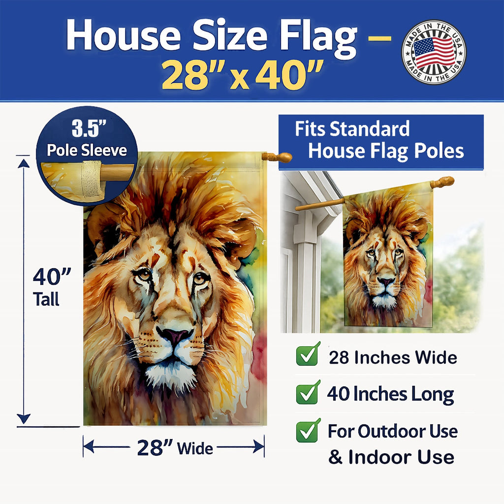 Lion House Flag 28x40 Porch Sleeve Pole Decorative Outside Yard Banner Artwork Wall Hanging, Polyester