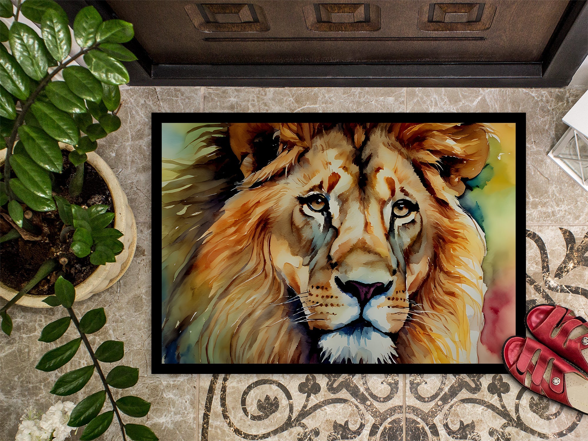 Lion Doormat Indoor Outdoor 24H X 36W Front Door Mat Rugs for Entryway, Non Slip Washable Low Pile,