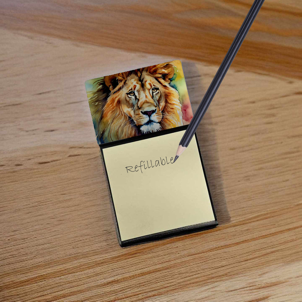 Lion Watercolor Sticky Note Holder Refillable Dispenser Desk Accessory 3x3 Pad Gift