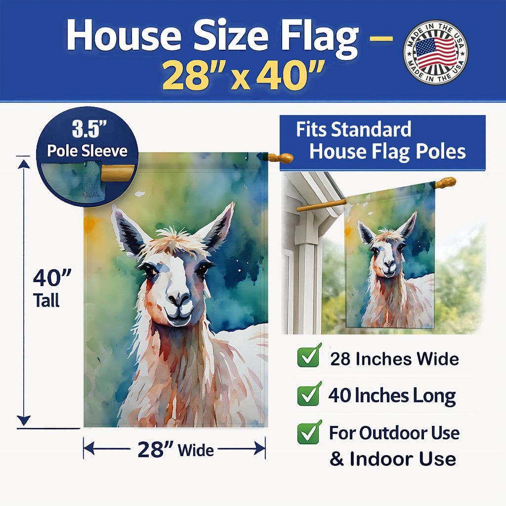 Llama House Flag 28x40 Porch Sleeve Pole Decorative Outside Yard Banner Artwork Wall Hanging, Polyester
