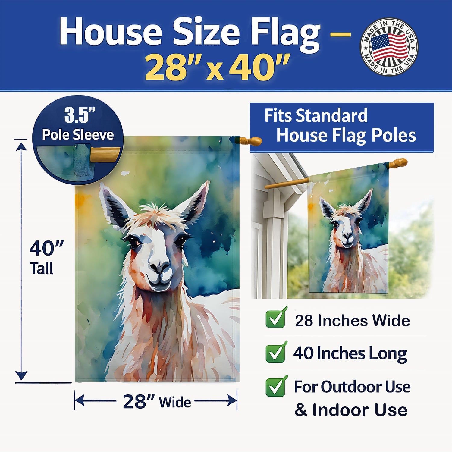 Llama House Flag 28x40 Porch Sleeve Pole Decorative Outside Yard Banner Artwork Wall Hanging, Polyester