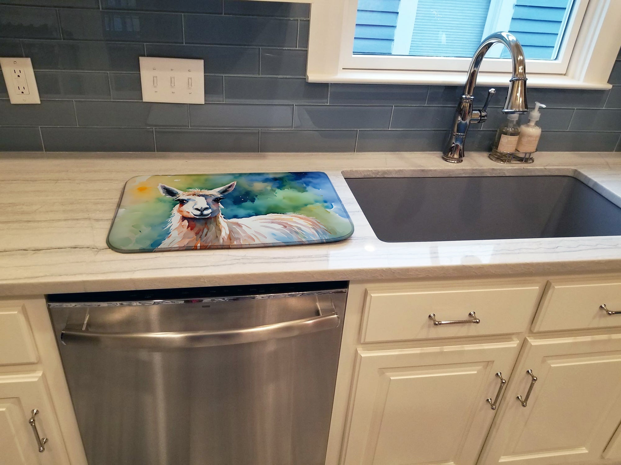 Llama Dish Drying Mat Absorbent Dish Drying Mat Pad for Kitchen Counter Dish Drainer Mat for Countertop, 14 x 21", Multicolor