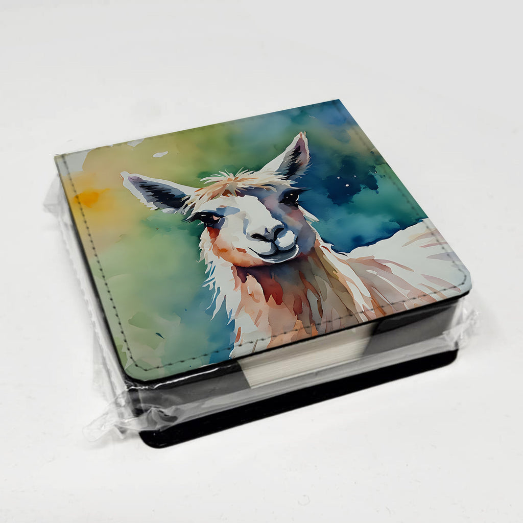 Llama PU Leather Note Paper Holder with Artist-Designed Cover, Desk Accessory, Office Gift