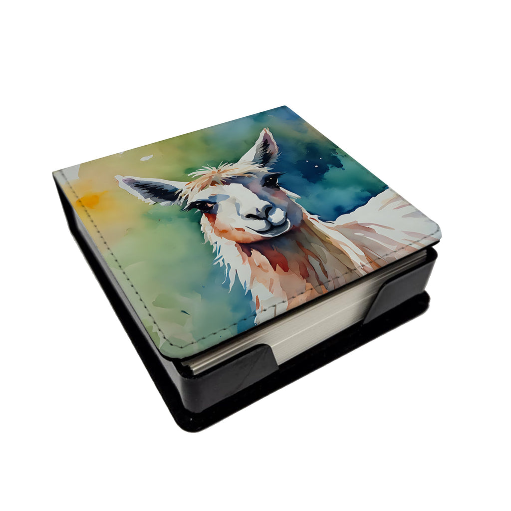 Llama PU Leather Note Paper Holder with Artist-Designed Cover, Desk Accessory, Office Gift