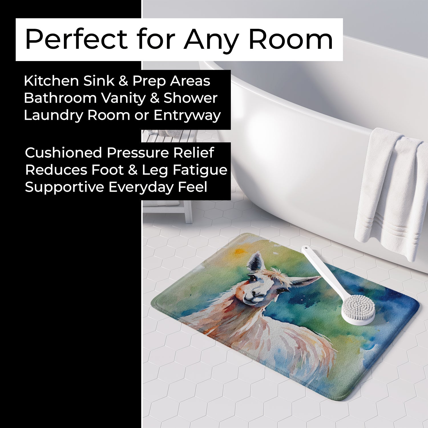 Llama Memory Foam Kitchen Mat Machine Washable Anti-Fatigue Cushion Comfort Bath or Kitchen Rug