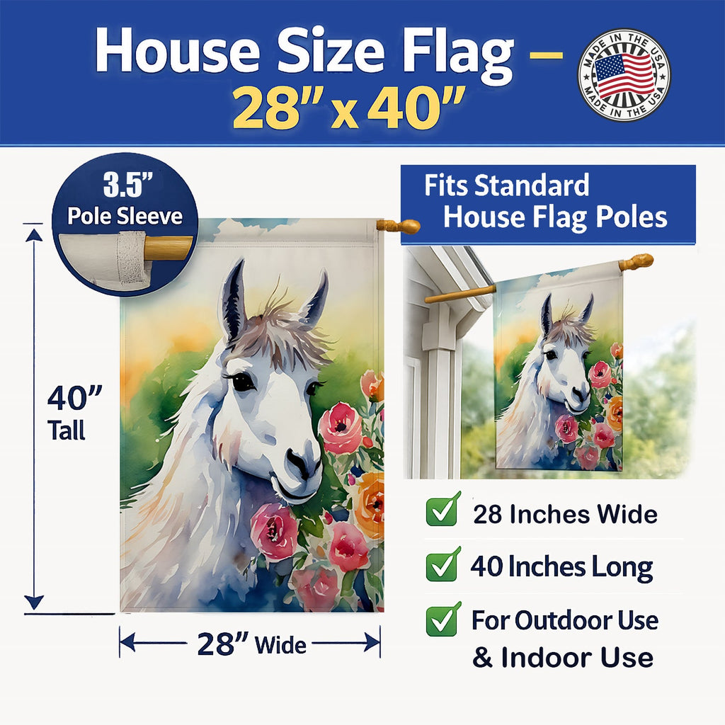 Llama House Flag 28x40 Porch Sleeve Pole Decorative Outside Yard Banner Artwork Wall Hanging, Polyester