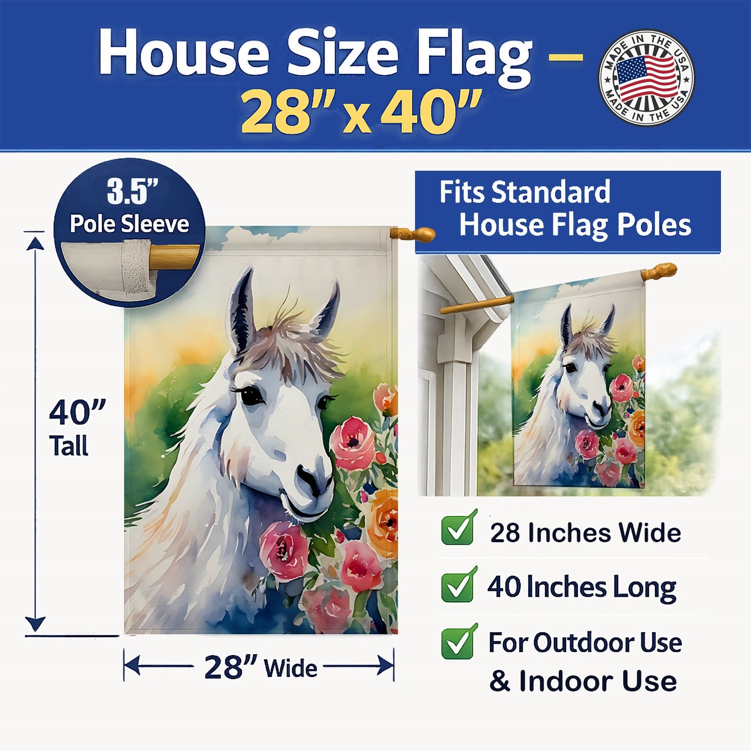 Llama House Flag 28x40 Porch Sleeve Pole Decorative Outside Yard Banner Artwork Wall Hanging, Polyester