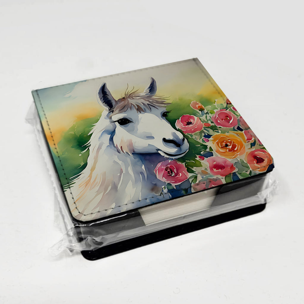 Llama PU Leather Note Paper Holder with Artist-Designed Cover, Desk Accessory, Office Gift